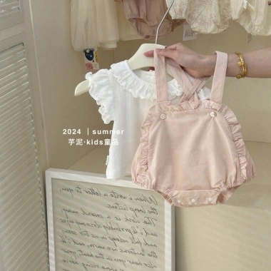 Bộ áo liền quần mùa hè công chúa mỏng Onesie bé gái tay ngắn size 7.7 thời trang 4