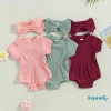 Bộ Áo Liền Quần Tay Ngắn Màu Trơn và Băng Đô Nơ Thời Trang cho Bé Gái, vải thấm hút ẩm, độ bền cao, thiết kế đẹp mắt, giá ưu đãi 135k