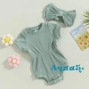 Bộ Áo Liền Quần Tay Ngắn Màu Trơn và Băng Đô Nơ Thời Trang cho Bé Gái, vải thấm hút ẩm, độ bền cao, thiết kế đẹp mắt, giá ưu đãi 135k 8