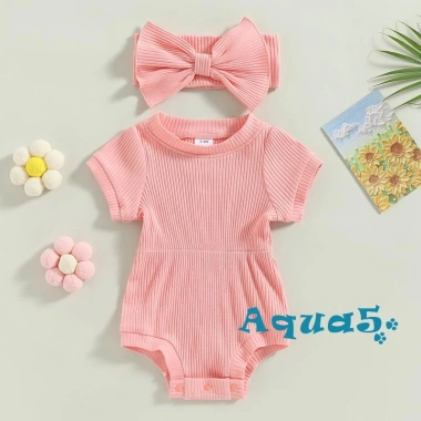 Bộ Áo Liền Quần Tay Ngắn Màu Trơn và Băng Đô Nơ Thời Trang cho Bé Gái, vải thấm hút ẩm, độ bền cao, thiết kế đẹp mắt, giá ưu đãi 135k 9
