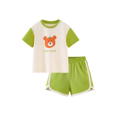 Bộ áo ngắn tay cotton minibala Unisex cho bé Quần short hai mảnh dễ thương mùa hè 3