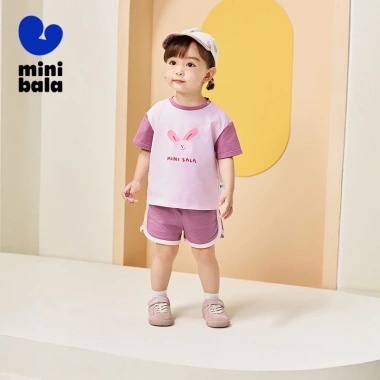 Bộ áo ngắn tay cotton minibala Unisex cho bé Quần short hai mảnh dễ thương mùa hè 4
