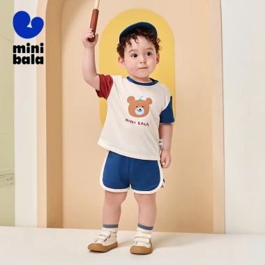 Bộ áo ngắn tay cotton minibala Unisex cho bé Quần short hai mảnh dễ thương mùa hè 5