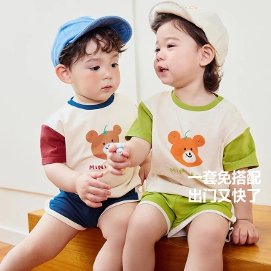 Bộ áo ngắn tay cotton minibala Unisex cho bé Quần short hai mảnh dễ thương mùa hè 6