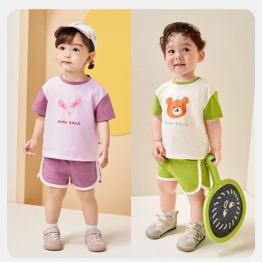 Bộ áo ngắn tay cotton minibala Unisex cho bé Quần short hai mảnh dễ thương mùa hè 7