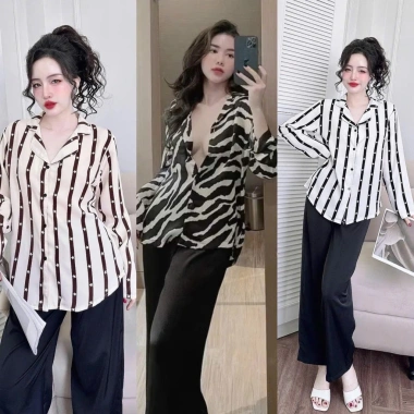 Bộ áo quần ngủ tay dài sang trọng size 50-100kg vải lụa măng gồ tiểu thư nữ, giảm 20% chỉ 189.000₫