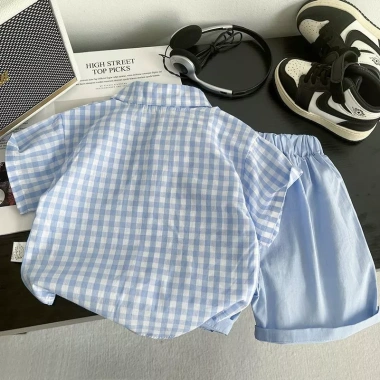 Bộ Áo Sơ Mi Bé Trai Mùa Hè Kẻ Sọc Tay Ngắn và Quần Short Thời Trang 182.769₫