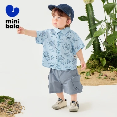 Bộ áo sơ mi khủng long Minibala bé trai, quần short ngắn tay mùa hè 2.025 - 947.160₫ 3