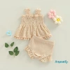 Bộ Áo Tank Top + Quần Sooc Màu Trơn Co Giãn Thời Trang Mùa Hè Bé Gái Giá Ưu Đãi 2