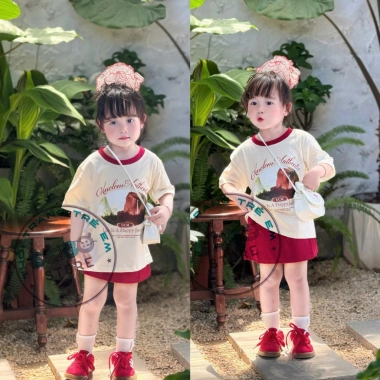 Bộ áo thun cotton bé gái Uncle M Authentic và chân váy chữ A siêu đáng yêu, giá ưu đãi 149k