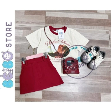 Bộ áo thun cotton bé gái Uncle M Authentic và chân váy chữ A siêu đáng yêu, giá ưu đãi 149k