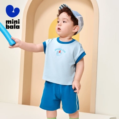 Bộ áo thun minibala ngắn tay bé mùa hè sọc Unisex, Quần short mới, mát mẻ, giá 474k 2