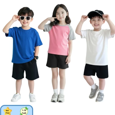 Bộ áo thun & quần thun cotton mềm mại co giãn 4 chiều cho bé trai, bé gái - Hàng trơn, 84.000₫
