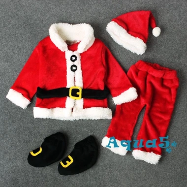 Bộ áo thun tay dài cổ tròn, quần dài, mũ, giày ông già Noel cho bé - Đáng yêu