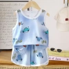 Bộ áo vest trẻ em không tay Cami bé gái và quần short lưới mỏng bé trai hoạt hình homewear giảm giá 20% 2