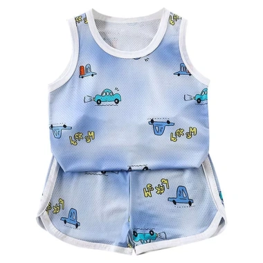 Bộ áo vest trẻ em không tay Cami bé gái và quần short lưới mỏng bé trai hoạt hình homewear giảm giá 20%