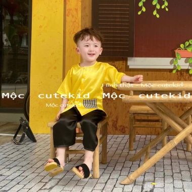Bộ bà ba truyền thống 7-42KG bé - Khăn mua riêng, 99k, thích hợp Lễ Tết, Trung Thu 7