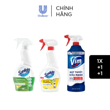 Bộ ba tẩy rửa Sunlight & Vim - Bọt tuyết lau bếp, tẩy bồn cầu, nước lau đa năng - Giá ưu đãi 114k 2