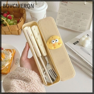 Bộ ba Thép không gỉ Dễ Thương Phô Mai - Thìa Nĩa Đũa Lúa Mì Đồ Ăn Hộp Bảo Quản cho Học Sinh Trẻ Em - Giá chỉ 53.350 VND