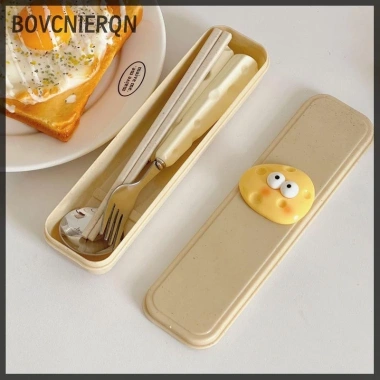 Bộ ba Thép không gỉ Dễ Thương Phô Mai - Thìa Nĩa Đũa Lúa Mì Đồ Ăn Hộp Bảo Quản cho Học Sinh Trẻ Em - Giá chỉ 53.350 VND 2