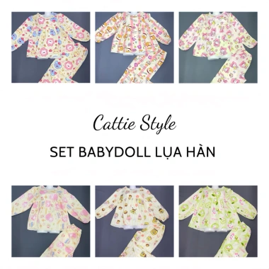 Bộ BabyDoll Lụa Hàn 40-60kg Không Xước Không Rút Tay Quần Dài CATTIE STYLE 159k VNĐ