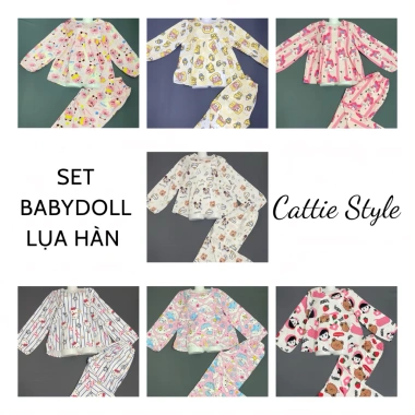 Bộ BabyDoll Lụa Hàn 40-60kg Không Xước Không Rút Tay Quần Dài CATTIE STYLE 159k VNĐ