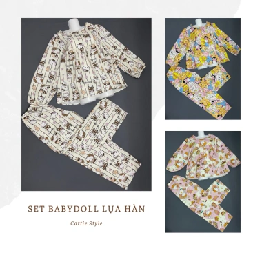 Bộ BabyDoll Lụa Hàn 40-60kg Không Xước Không Rút Tay Quần Dài CATTIE STYLE 159k VNĐ