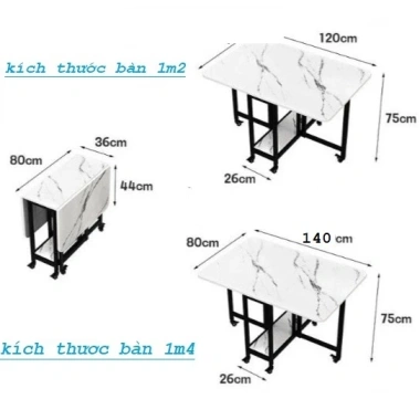 Bộ bàn ăn gấp gọn thông minh khung thép hộp sơn tĩnh điện 1,2mm, mặt gỗ giả đá 17mm - Đầy đủ lắp đặt, chỉ 2,75 triệu 2