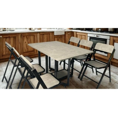 Bộ bàn ăn gấp gọn thông minh khung thép hộp sơn tĩnh điện 1,2mm, mặt gỗ giả đá 17mm - Đầy đủ lắp đặt, chỉ 2,75 triệu 10