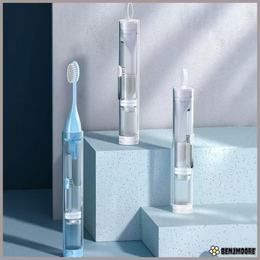 Bộ bàn chải đánh răng du lịch BENJMOORE 3 trong 1 gập, hộp kem di động cắm trại