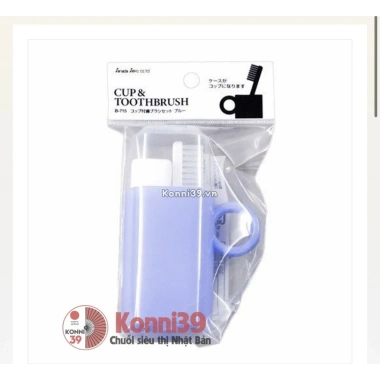 Bộ bàn chải gấp kèm cốc đánh răng Sanada xanh - Tiện lợi du lịch, Nhật Bản, 40.000 VND