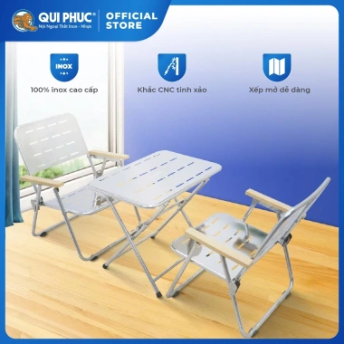 Bộ bàn ghế cà ghê Ceto CNC QUI PHÚC gấp gọn linh hoạt 40x60cm khung inox bền chắc - Giá ưu đãi 326,480₫