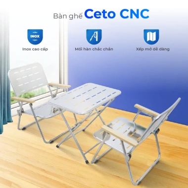 Bộ bàn ghế cà ghê Ceto CNC QUI PHÚC gấp gọn linh hoạt 40x60cm khung inox bền chắc - Giá ưu đãi 326,480₫