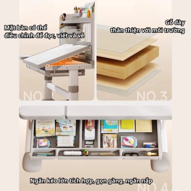 Bộ Bàn Học Thông Minh H75 PLUS - Nâng Hạ Tay Quay, Ghế Xoay 360°, Mặt Bàn Nghiêng 60°, Size 80cm + Quà tặng 1,450,000₫ 4