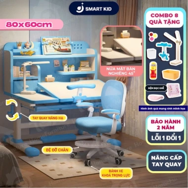 Bộ Bàn Học Thông Minh H75 PLUS - Nâng Hạ Tay Quay, Ghế Xoay 360°, Mặt Bàn Nghiêng 60°, Size 80cm + Quà tặng 1,450,000₫ 10