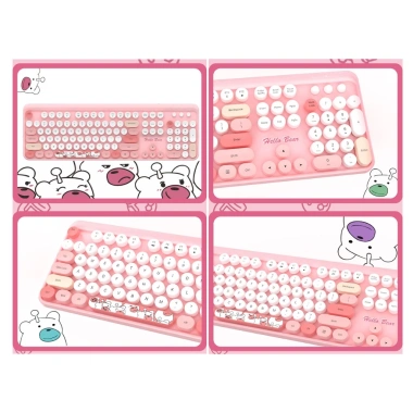 Bộ Bàn Phím & Chuột Không Dây Cute Hello Bear MOFII Hồng - Giá Ưu Đãi 429k