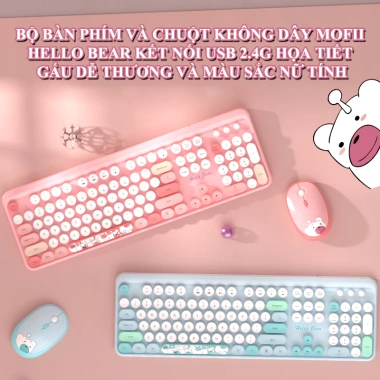 Bộ bàn phím + chuột không dây MF HELLO BEAR USB 2.4G họa tiết gấu - Giá 506.000₫