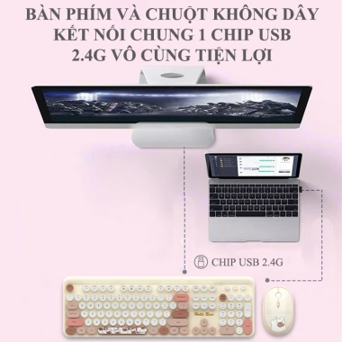 Bộ bàn phím + chuột không dây MF HELLO BEAR USB 2.4G họa tiết gấu - Giá 506.000₫