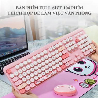 Bộ bàn phím + chuột không dây MF HELLO BEAR USB 2.4G họa tiết gấu - Giá 506.000₫