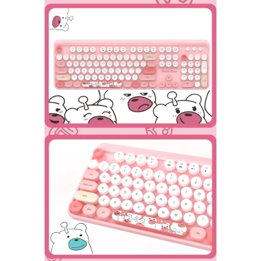 Bộ bàn phím + chuột không dây MF HELLO BEAR USB 2.4G họa tiết gấu - Giá 506.000₫