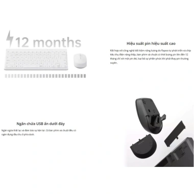 Bộ bàn phím chuột không dây Rapoo 8.000GT Bluetooth - USB Wireless - Chính hãng 399.000₫ (giá gốc 510.720₫) 3