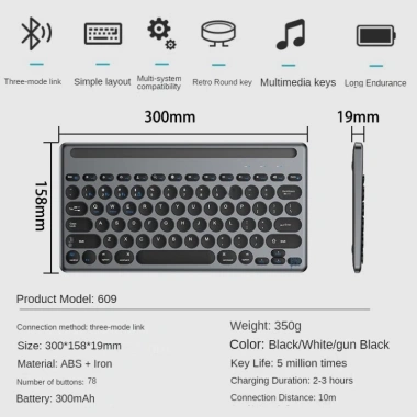 Bộ Bàn Phím Chuột Không Dây W609 Pin Sạc Type-C Bluetooth 5.0/3.0 USB 2.4G Khe Đỡ Điện Thoại Tablet Giá 420.000₫ 7