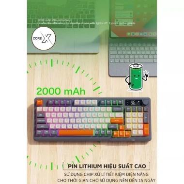 Bộ Bàn Phím và Chuột Bluetooth Không Dây Core X M96 Gaming LED Màn Hình Núm Xoay Kết Nối Đa Năng Giảm Giá 549k 2