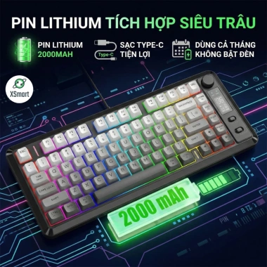 Bộ Bàn Phím và Chuột Không Dây Bluetooth M75 LED, Màn Hình, Pin Sạc, Keycap PBT cho PC, Laptop, ĐT - 469k 5
