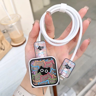 Bộ Bảo Vệ Mèo Dễ Thương TPU 18W 20W cho iPhone 11 12 13 14 Pro Max Vỏ Cáp Sạc