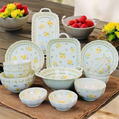 Bộ bát 19 món hoa mai vàng xinh xắn - Bộ bát chén đĩa mẫu mới, giá ưu đãi 495k