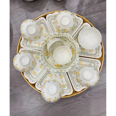 Bộ bát 19 món hoa mai vàng xinh xắn - Bộ bát chén đĩa mẫu mới, giá ưu đãi 495k