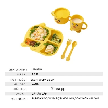 Bộ Bát Ăn 5 Món Vịt Vàng Kute cho Bé - Khay, Bát, Cốc, Thìa, Dĩa - Giá 72.900₫