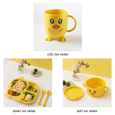 Bộ Bát Ăn 5 Món Vịt Vàng Kute cho Bé - Khay, Bát, Cốc, Thìa, Dĩa - Giá 72.900₫