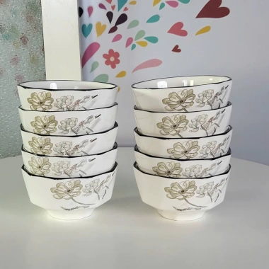 Bộ bát ăn cơm kim cương hoa cúc gốm sứ, chén dĩa trắng – giá chỉ 150.000₫